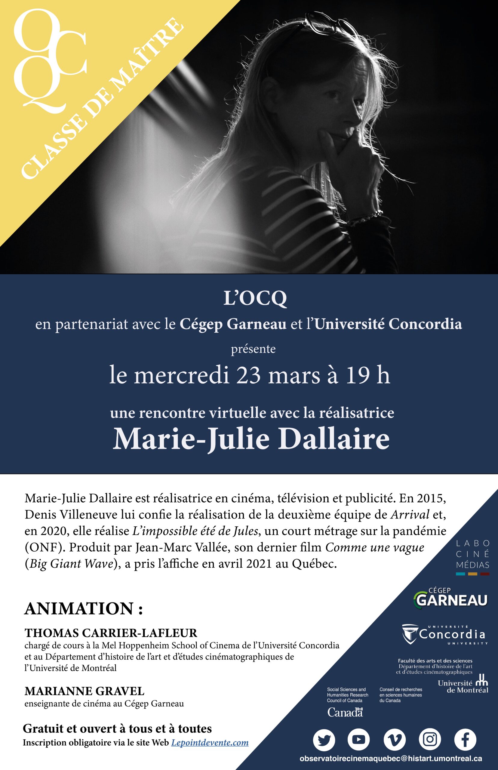 Read more about the article 23/03/2022 - Une rencontre virtuelle avec Marie-Julie Dallaire