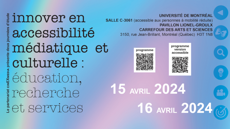 Read more about the article Journées d’étude « Innover en accessibilité médiatique et culturelle : éducation, recherche et services »